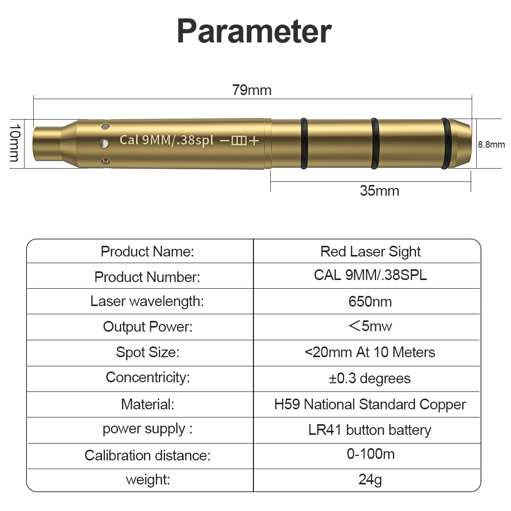Outdoor Hunting Lab - 9MM/38SPL Red Laser Boresighter Cartridge Dot